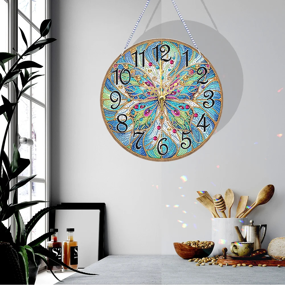 DIY Butterfly Single-Side Wooden Special Shaped Diamond Painting Clock Art Craft Decor