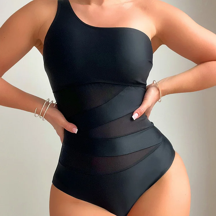  PASUXI Bulk Wholesale Women's  One-Shoulder Mesh Stitching, Bikinis huanwei