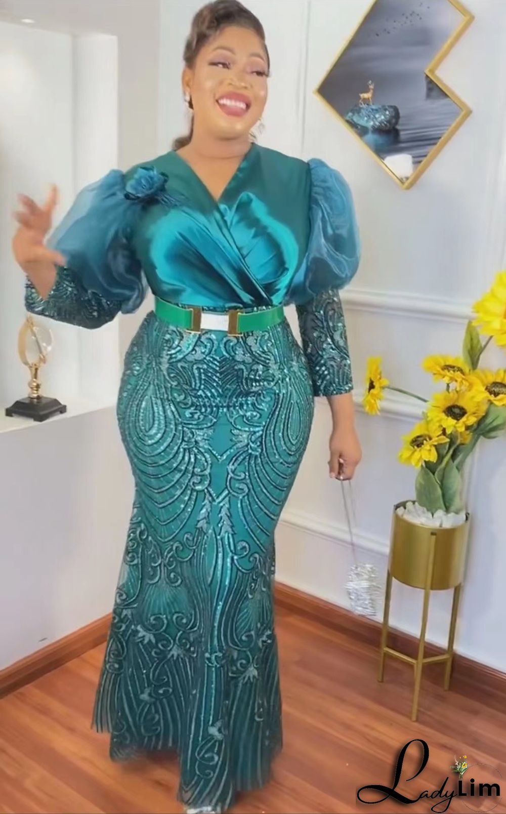 African Women's Lace Party Evening Dress Elegant Long Party Dress