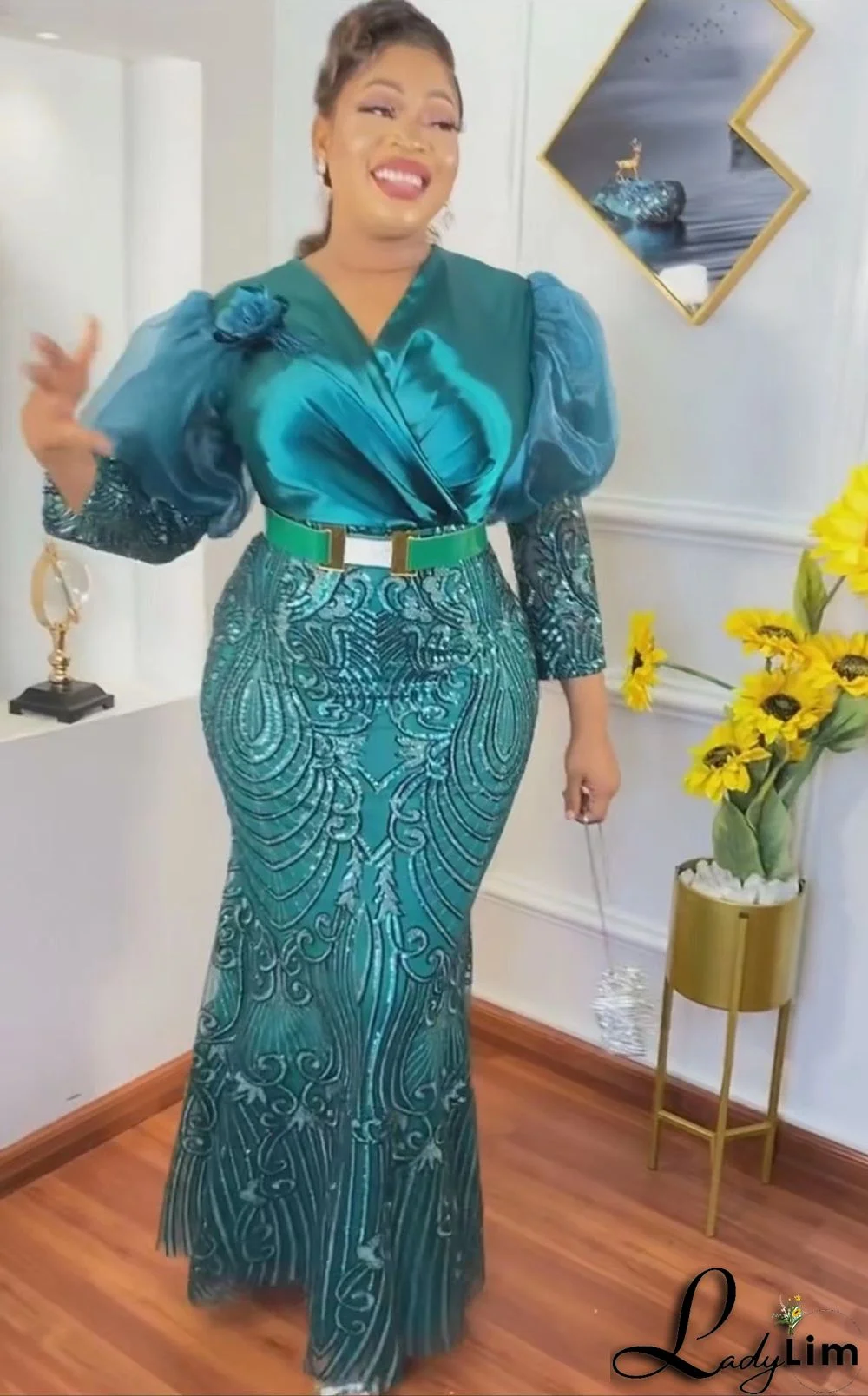 African Women's Lace Party Evening Dress Elegant Long Party Dress