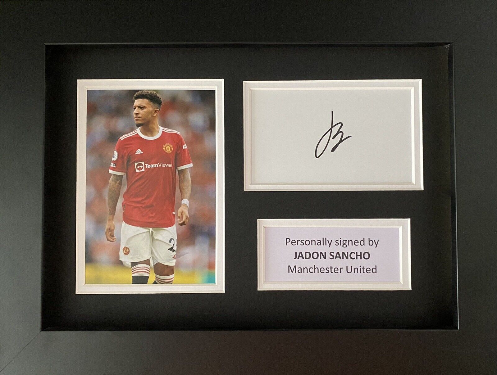 Jadon Sancho Hand Signed White Card In A4 Manchester United Frame Display