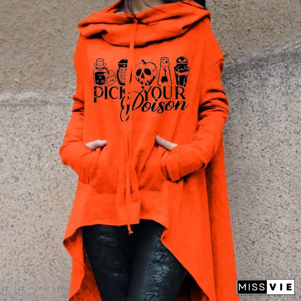 Halloween Pick Your Poison Print Long Sleeve Hoodies