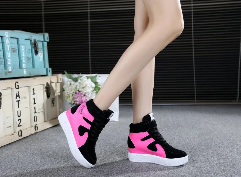NEW Thick Platform Sneakers Casual Lace-Up Wedges High Heel Womens Sport Shoes Outdoor Black Red Platform Vulcanize Shoes Women