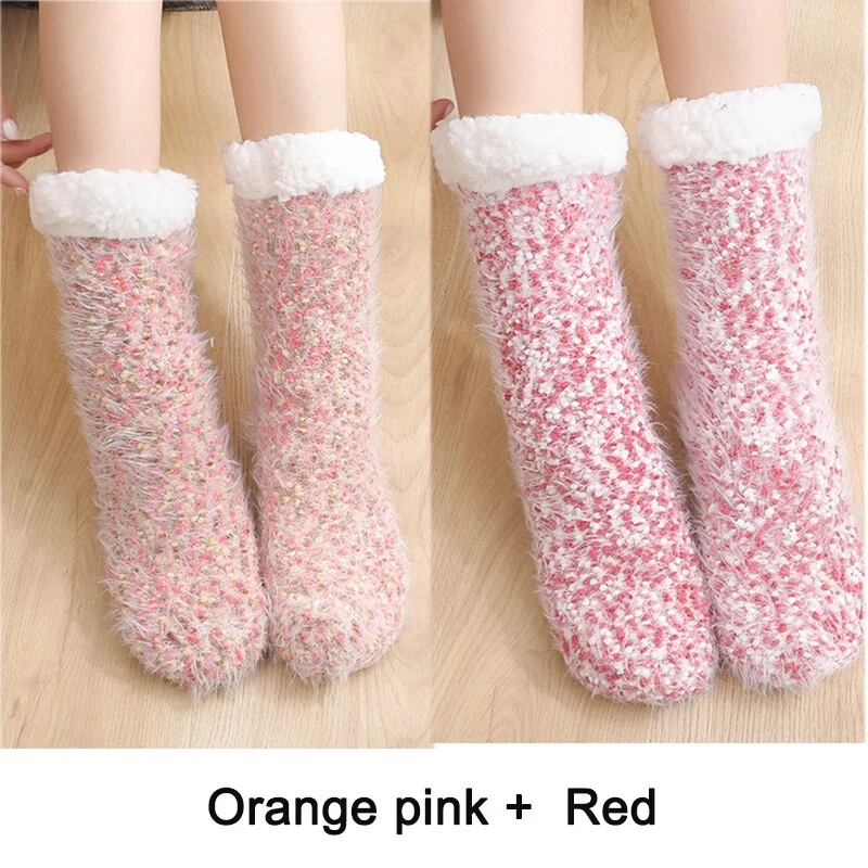 2PCS Warm Floor Socks Women Winter Socks Thick Plush Non-slip Female Sleeping Home Sox Christmas Gifts Harajuku Design for Girls