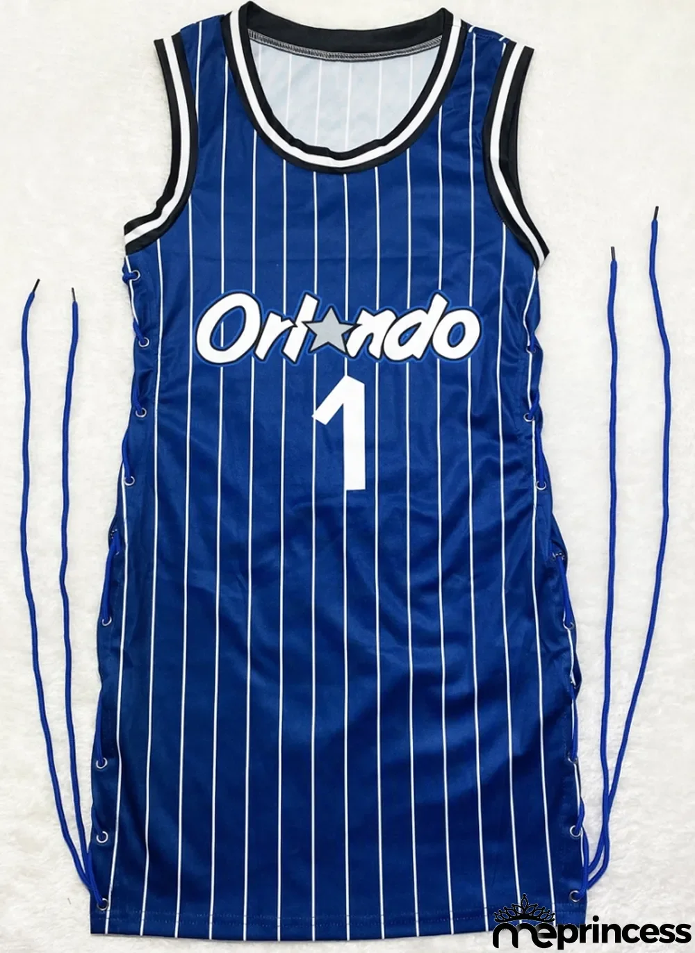 Summer Sports Stripes Blue Sides Lace-Up Short Tank Dress