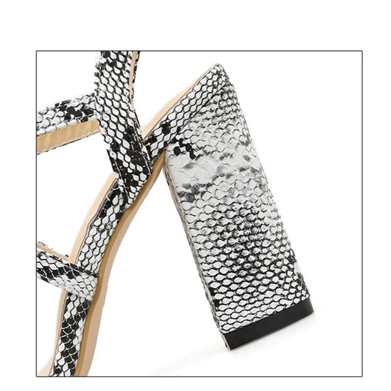 Fashion high heels Sandals sexy open toes shoes woman spring summer Snakeskin Ladies Sandals with strap footwear