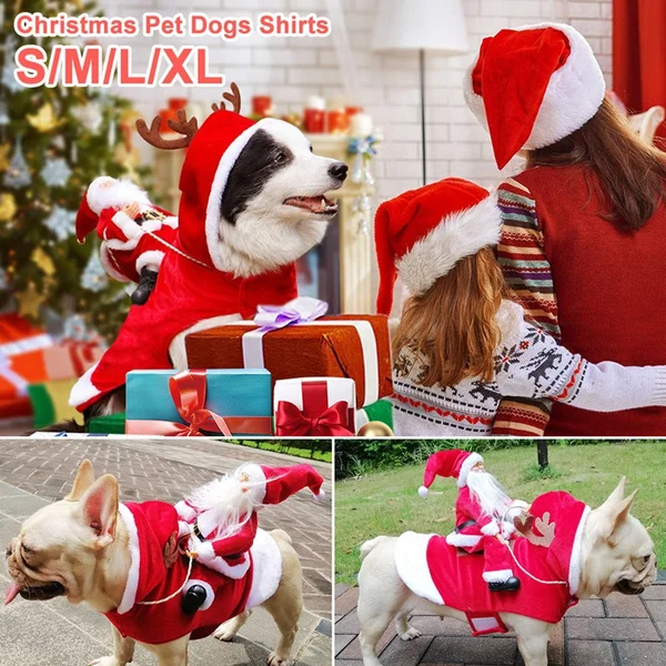 Christmas Pet Dogs Clothes Santa Dog Costumes Funny Pet Outfit Riding Holiday Party Dressing Up Clothing