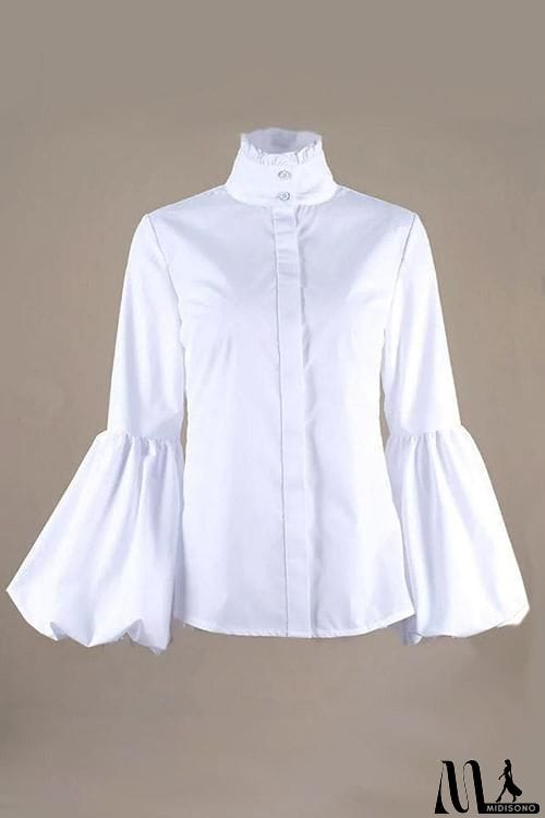 MidiSono - Button Puff Sleeve Shirt