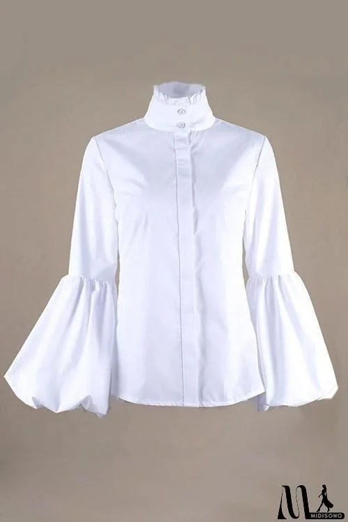 MidiSono - Button Puff Sleeve Shirt