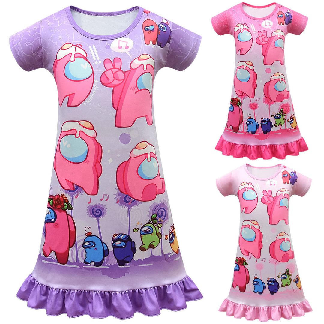 Among Us Kids Girls Night Dress Princess Pyjamas Dress T-shirt Tops Gift-Pajamasbuy
