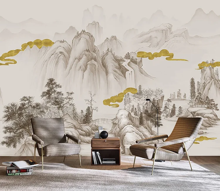 SM1003  Golden clouds and Mountains - Wall Mural