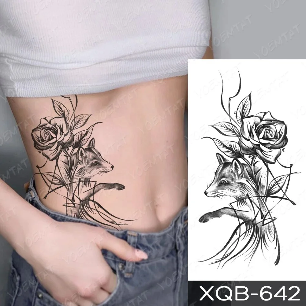 Sdrawing Temporary Tattoo Sticker Butterfly Flower Totem Flash Tatto Y2k Style Body Art Arm Leg Waist Fake Tatoo Men Women