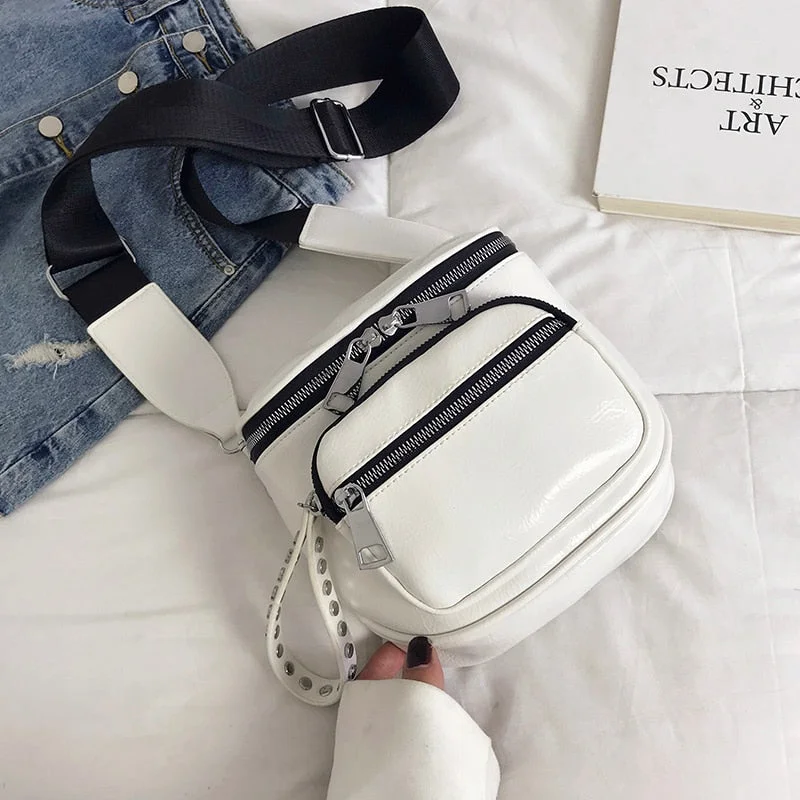 2021 Fashion Trend Ladies Solid Color Square Bag Personality PU Leather Cross-body Handbags Messenger Semicircle Saddle