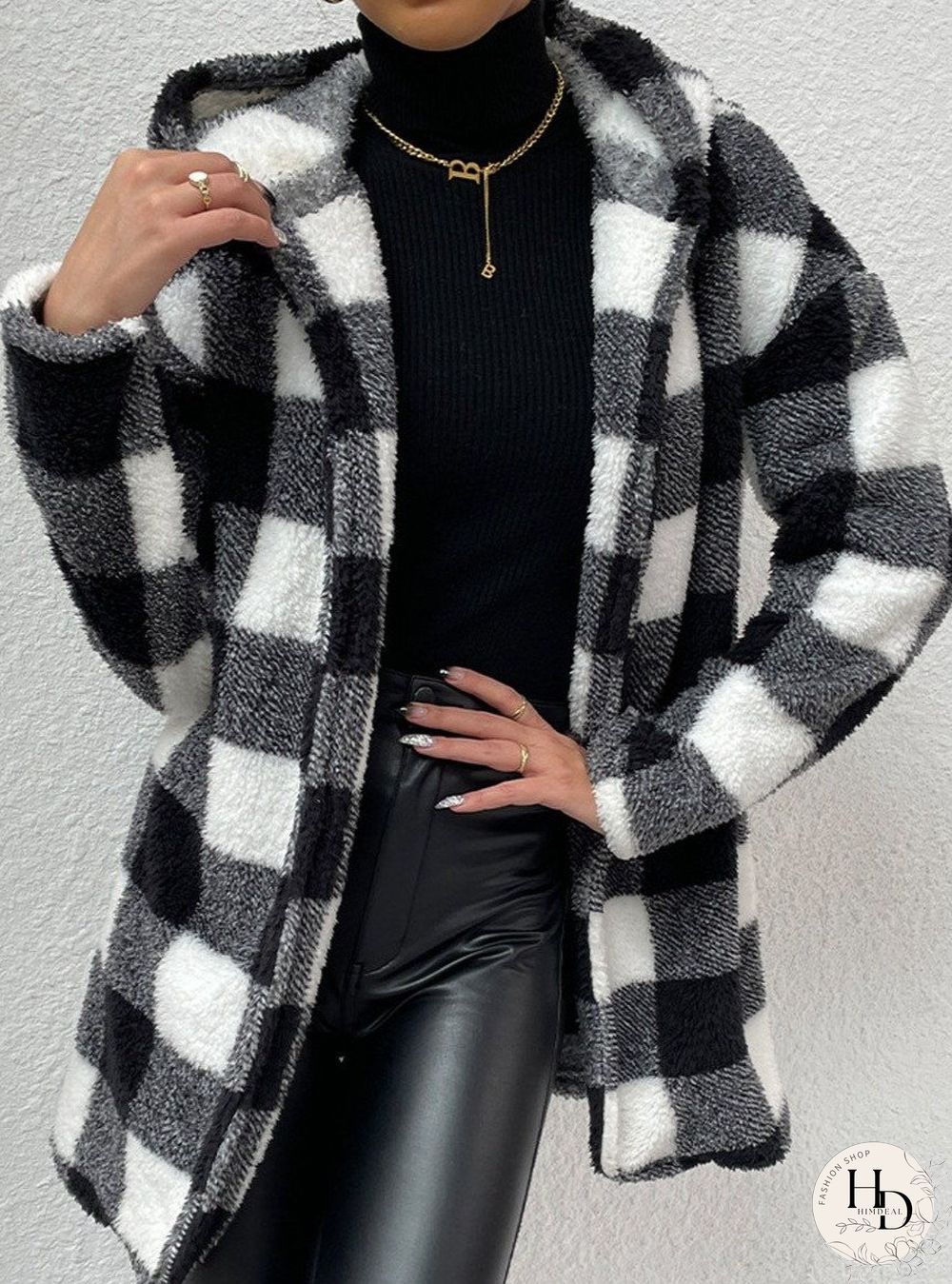 Casual Plaid Long-Sleeved Hooded Coat