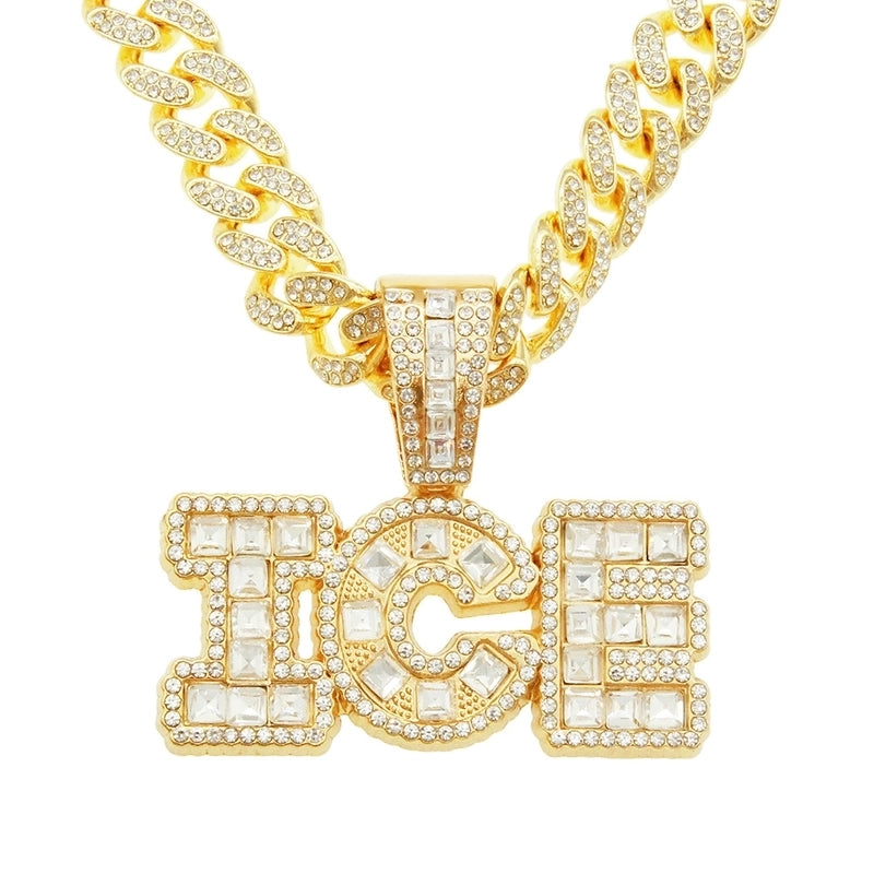 Fashion Hip-hop Stitching Square Diamond Letter Alloy Necklace