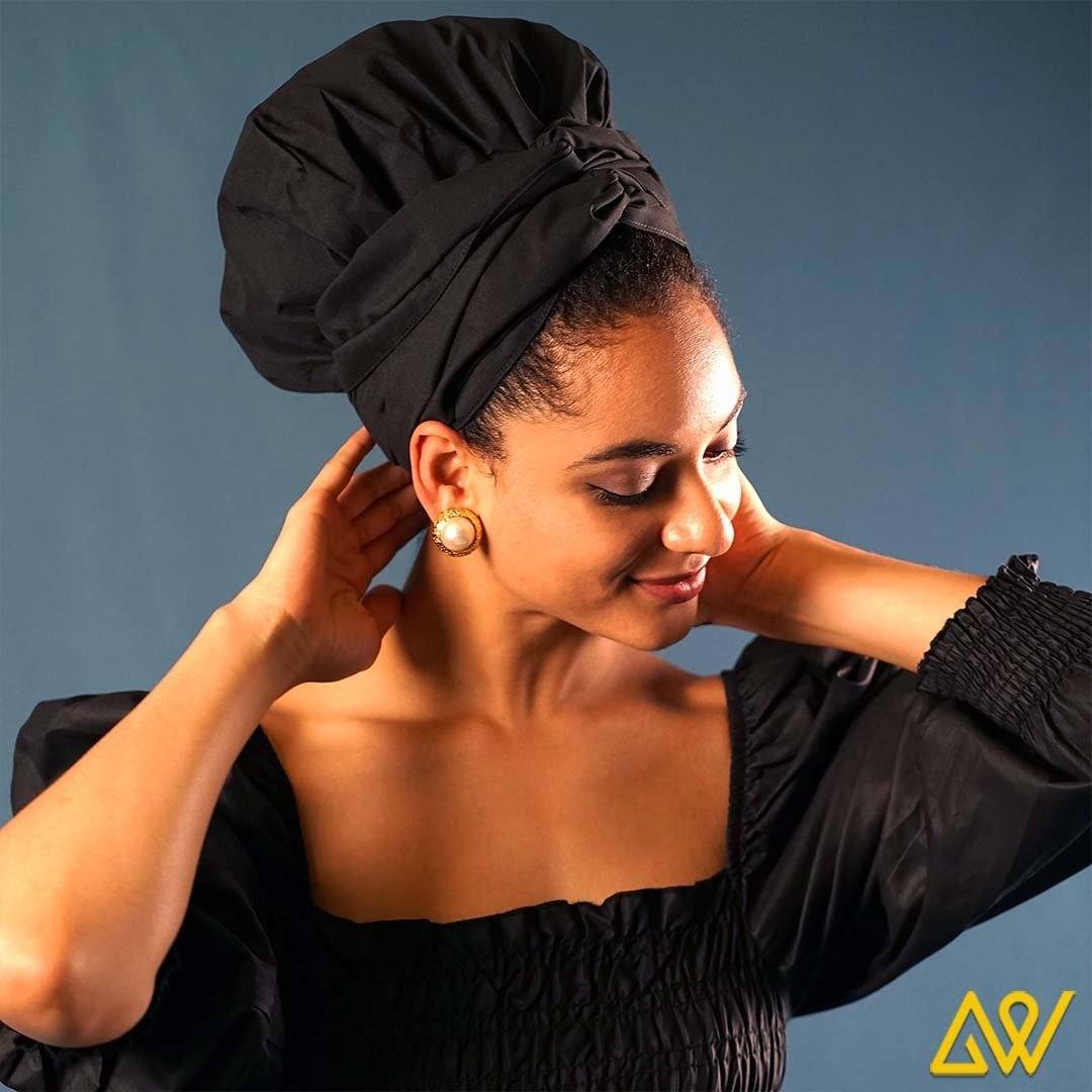 Solid Color Head Wrap With Satin-Lined(Black)-AW1800