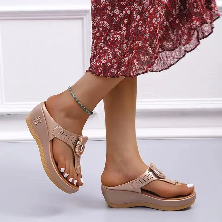 Women's Plus Size Flip Flop Wedge Thick Sole Fashion Casual Sandals