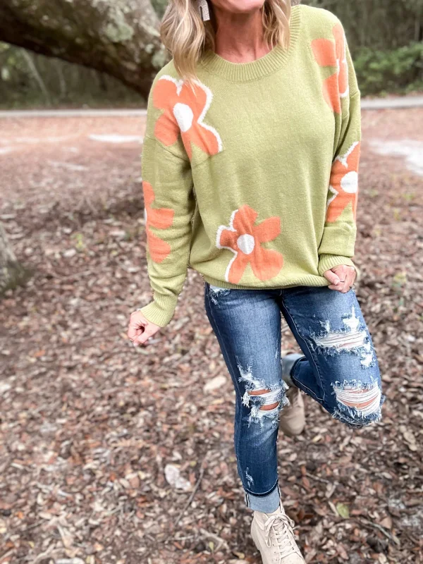 Flower Power Pattern Soft Sweater Tops