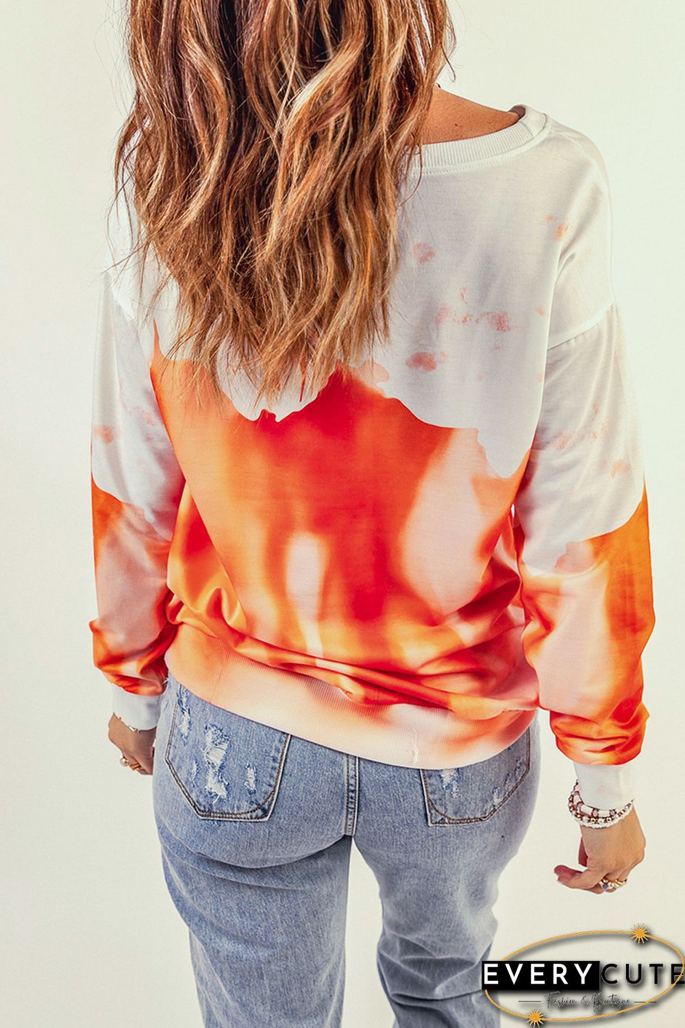 Orange Skeleton Letter Tie Dye Print Pullover Sweatshirt