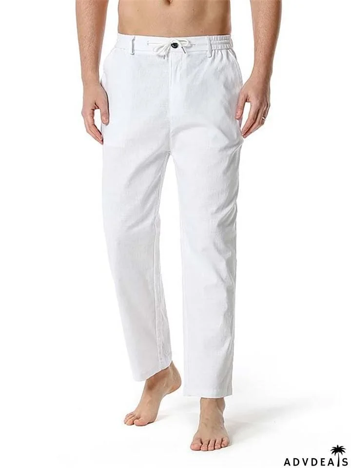 Men's Casual Elastic Waist Straight Linen Pants