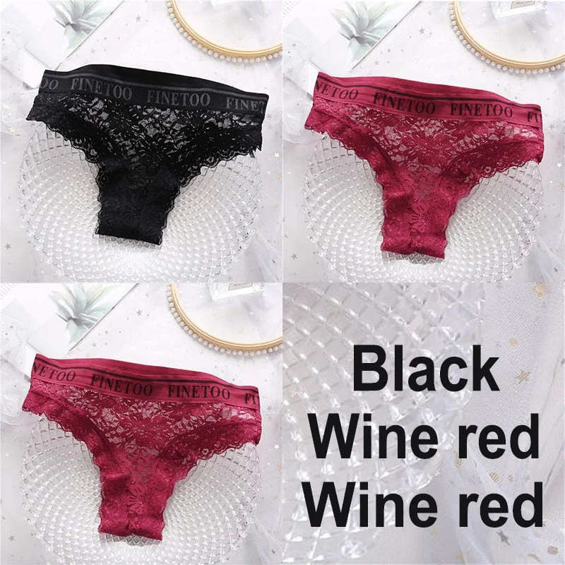 3PCS/Set Lace Panties Women Sexy Underwear Briefs Floral Lace Female Underpants Solid Color Intimate Lingerie Woman Panties M-XL