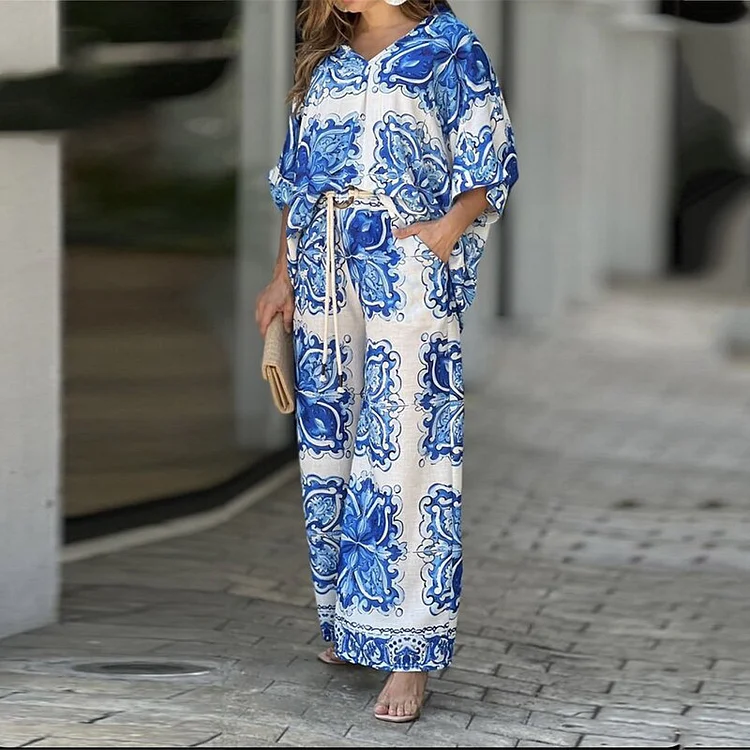 Casual Floral Printed Two-Piece Set