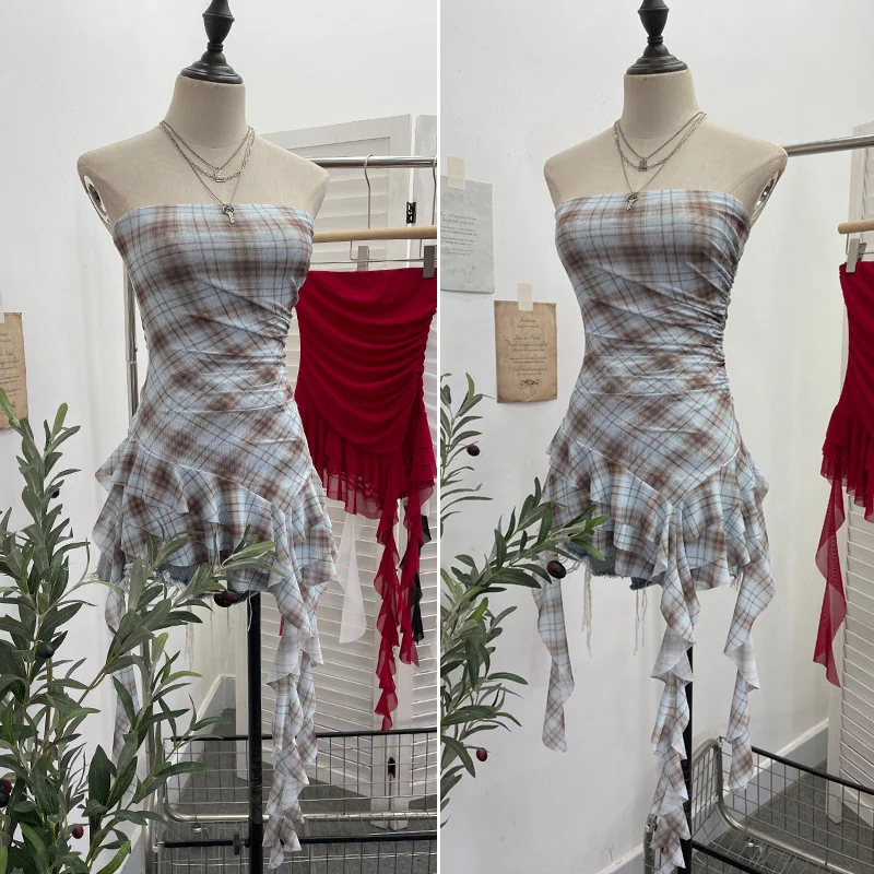 Nigikala Nigikala Shooting Hottie Sexy Shoulder Irregular Lotus Side Ribbon Bram Repair Print Sleeveless Top 1228