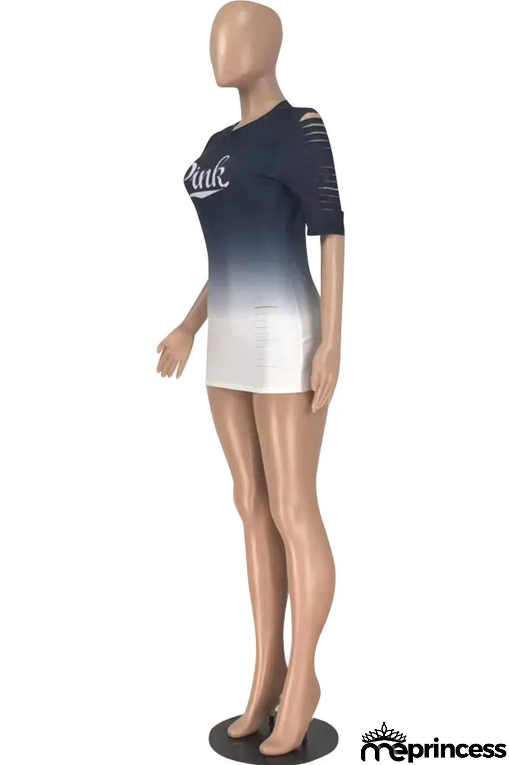 Pink Sexy Gradual Change Letter Ripped O Neck Wrapped Skirt Dresses