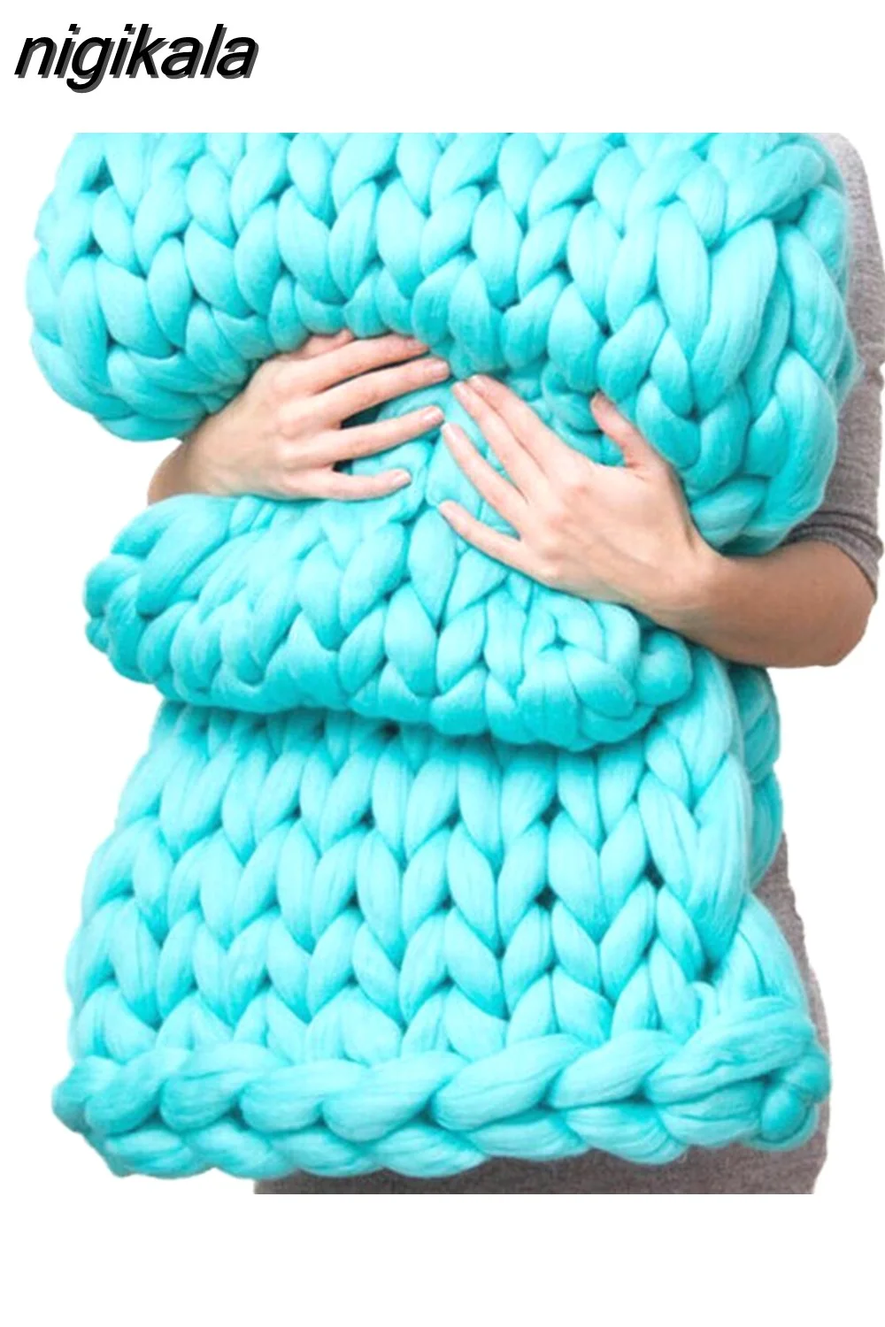 nigikala Chunky Merino Wool Blanket Thick Big Yarn Roving Knitted Blanket Winter warm Throw Blankets sofa bed blanket