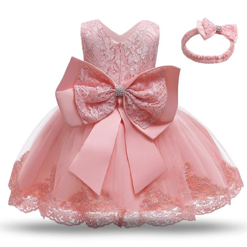 1 Year Old Baby Girls Dress for Newborn Girls Clothes Big Bowknot Formal Baby Girl Birthday Party Dress Christening Gown Dresses