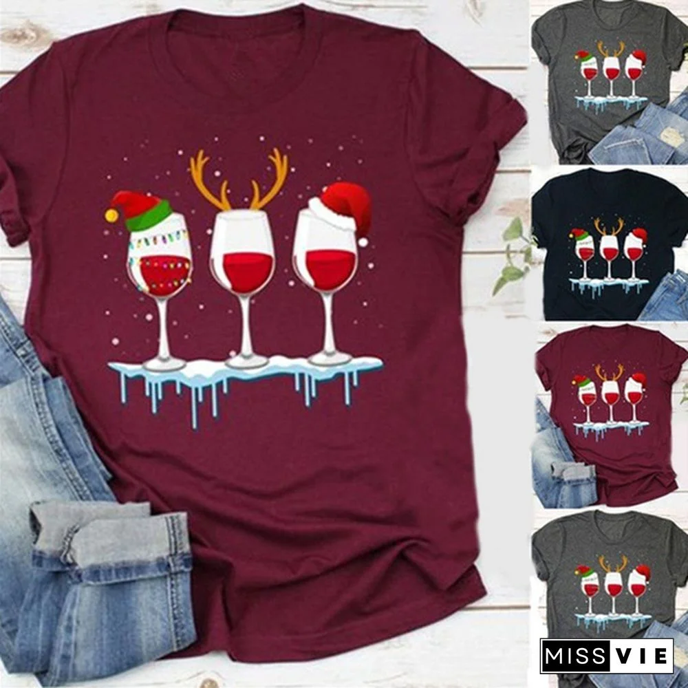 Women's Funny Christmas T Shirt Wine At Christmas Wine Lover Shirt Funny Christmas Shirt for Women