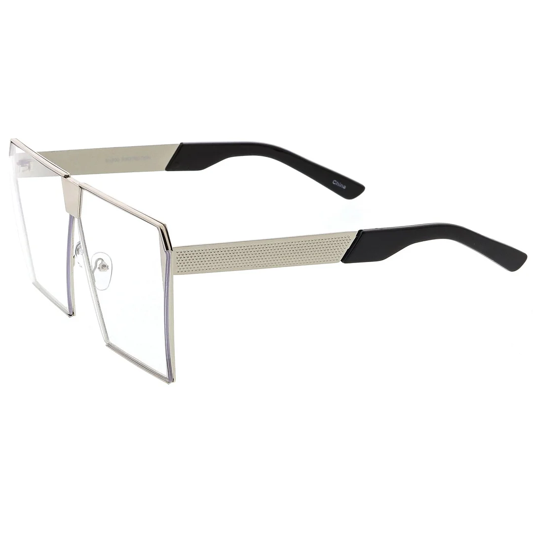 Modern Oversize Semi Rimless Square Eyeglasses With Clear Flat Lens 69mm