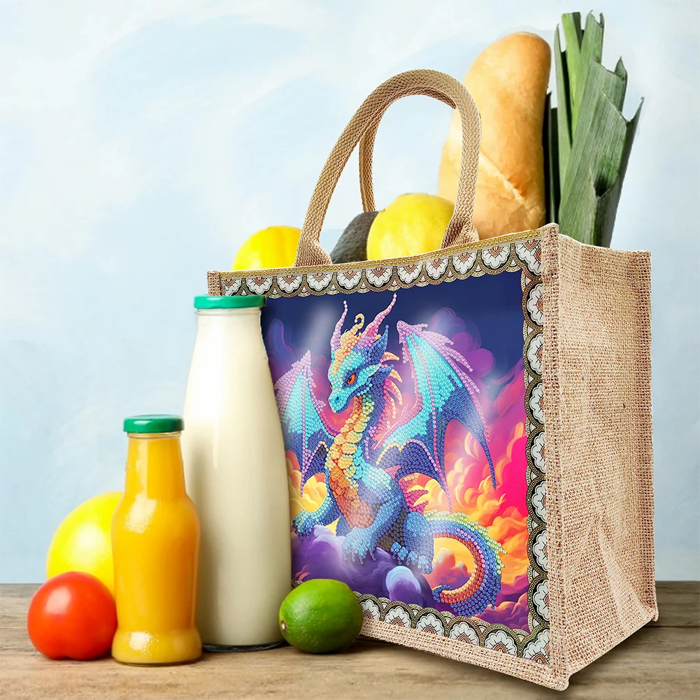 [Upgrade - Waterproof Bag]DIY Pterosaur Linen Diamond Painting Tote Bag Replaceable Canvas for Women Adults