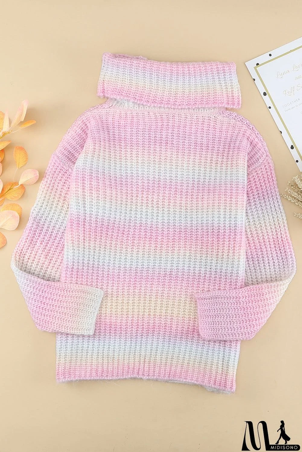 MidiSono - Cowl Neck Ombre Knit Sweater