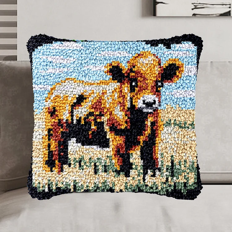 Lovely Cow Pillowcase Latch Hook Kit for Beginner veirousa