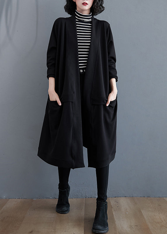 VCSHOES Black V Neck Pockets Patchwork Cotton Cardigans Fall