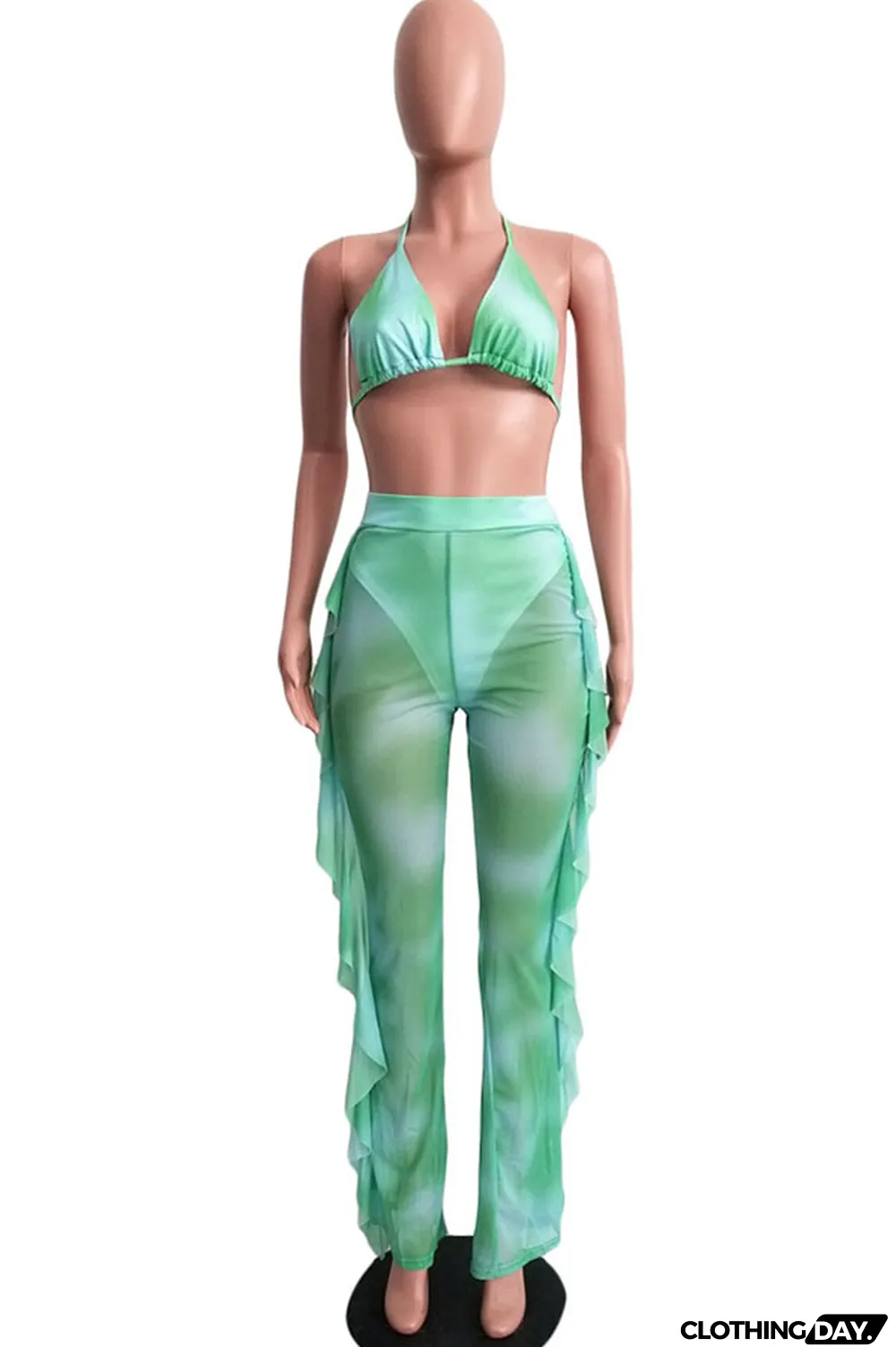 Yellow Polyester Sexy Fashion Stringy selvedge Print Tie Dye Patchwork Loose Sleeveless