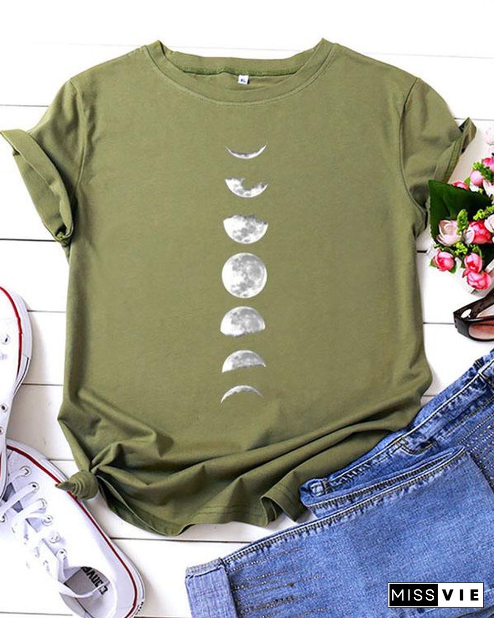 Women Print Daily Short Sleeves T-Shirts