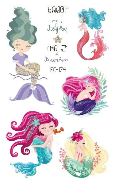 Cartoon Mermaid Temporary Tattoo Sticker Fashion Fake Tatoo Flash Sea-maid Princess Children's Girl award sticker Small Taty