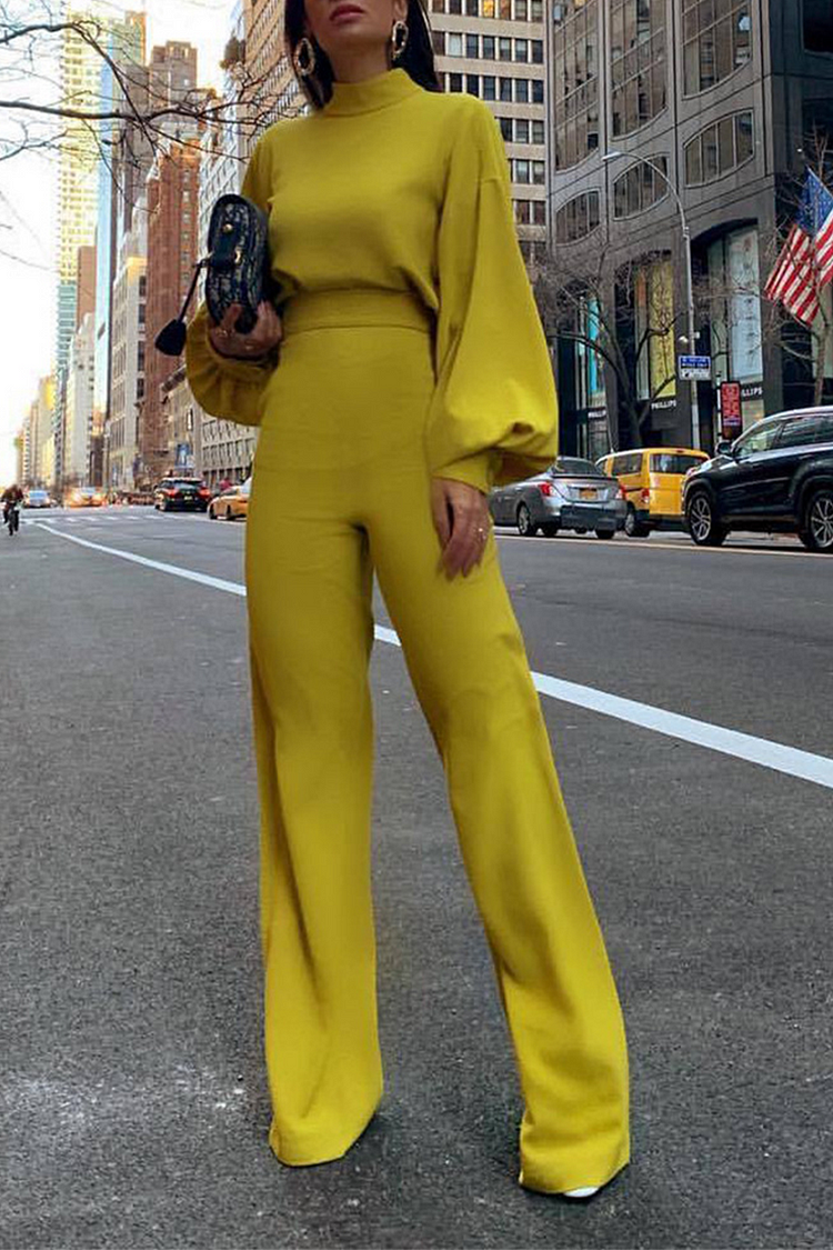 Casual Solid Half A Turtleneck Straight Jumpsuits(3 Colors) - Life is Beautiful for You - SheChoic