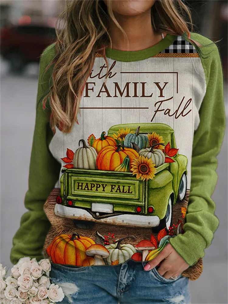 Pumpkin Lorry Faith Family Fall Contrast Sweatshirt
