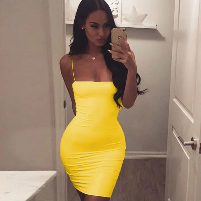 Sexy Robe Femme Straps Slim Sleeveless Halter Stretch Mini Dress 2020 Summer Women Clothes White Black Spaghetti Strap Dresses