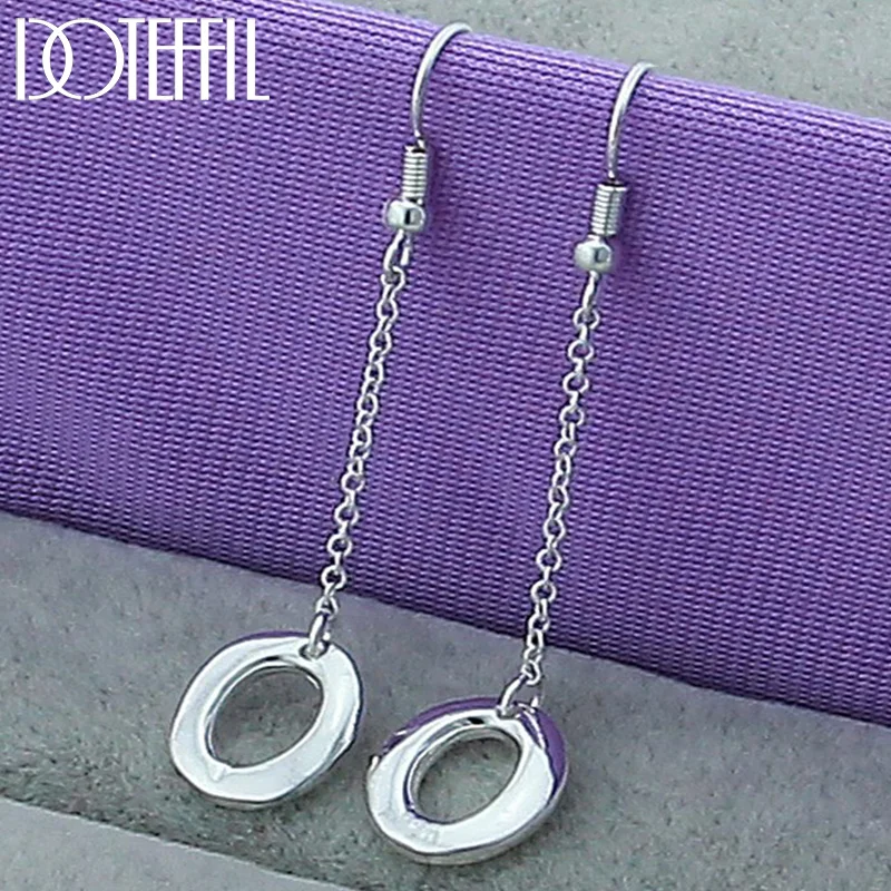 DOTEFFIL 925 Sterling Silver Round Circle O Long Drop Earrings For Woman Jewelry