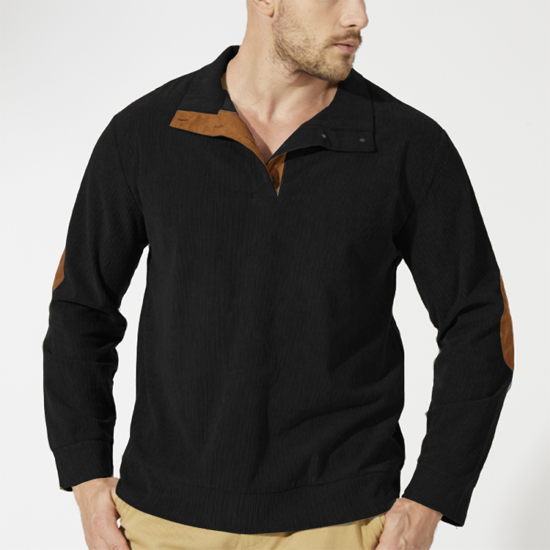 Cotosen Original Design Men's Corduroy Patchwork Color Block Casual Stand Collar Henley Sweatshirt