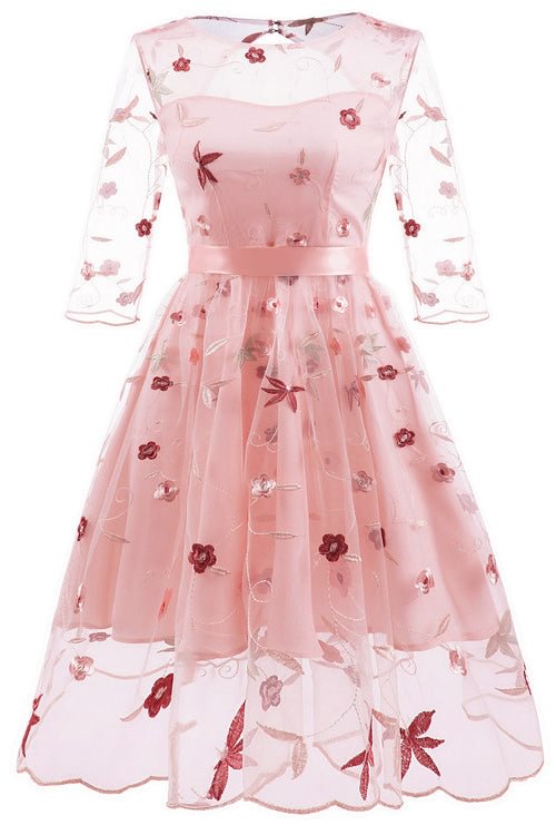 Short Pink A-Line Embroidered Party Homecoming Dress - Life is Beautiful for You - SheChoic