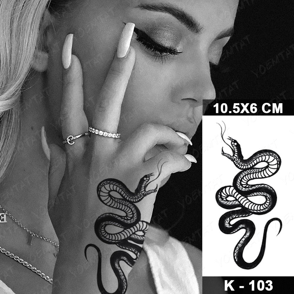 Black Snake Waterproof Temporary Tattoo Stickers Butterfly Scorpion Wolf Prajna Old School Tattoos Women Body Art Fake Tatto Men