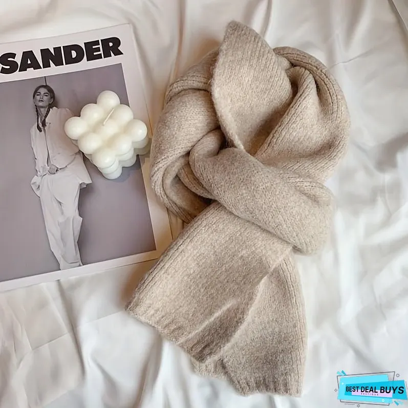 Elegant Women's Solid Color Scarf - Soft Warm Polyester Cotton Blend, Elastic, Windproof Decorative Neck Warmer For Casual Outings, Woven