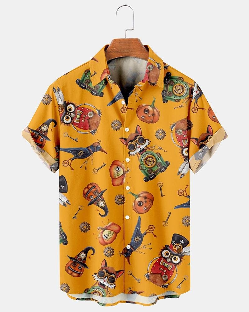 Halloween Casual Loose Men's Plus Size Short-Sleeved Shirt