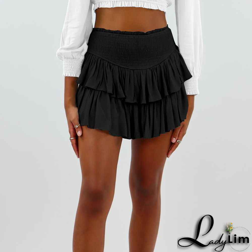 Fashion Plain Women Summer Fashion Pleated Skirt Sexy Ruffle Skirt