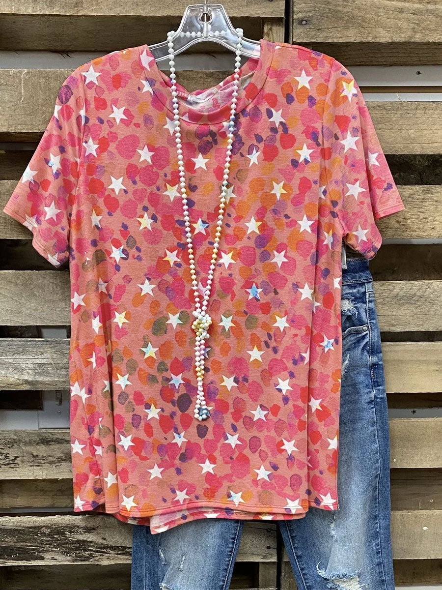 Pink Crew Neck Short Sleeve Shirts & Top